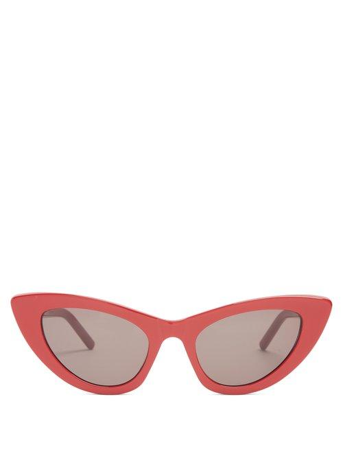 Matchesfashion.com Saint Laurent - Lily Cat Eye Frame Acetate Sunglasses - Womens - Red