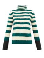 Matchesfashion.com Marni - Striped High-neck Wool-blend Sweater - Womens - Green Stripe