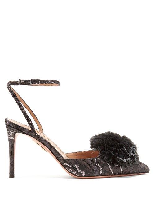 Matchesfashion.com Aquazzura - Powder Puff 85 Abstract Jacquard Pumps - Womens - Black Grey