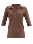 Ladies Beachwear Albus Lumen - Cotton-blend Terry Polo Top - Womens - Brown