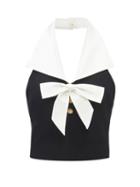 Saint Laurent - Halterneck Bow-tie Wool-blend Sleeveless Top - Womens - Black White