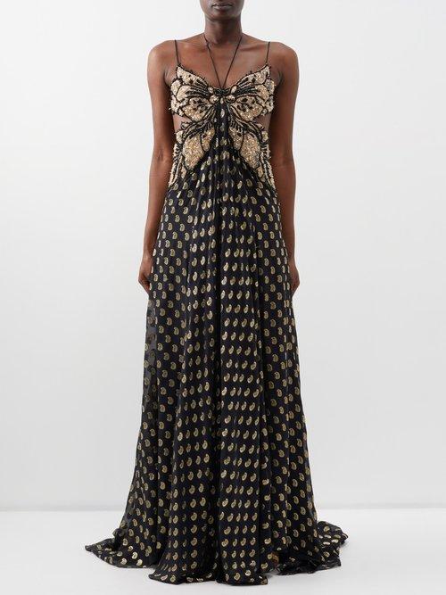 Etro - Beaded Fil Coup Silk-chiffon Gown - Womens - 01bk