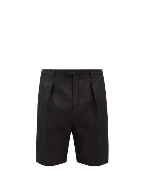 Saint Laurent - Rose-jacquard Wool-blend Hopsack Shorts - Mens - Black
