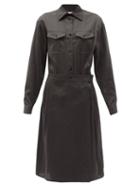 Matchesfashion.com Lemaire - Wrap-skirt Washed Cotton-satin Shirt Dress - Womens - Dark Grey
