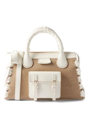 Chlo - Edith Medium Linen And Leather Bag - Womens - White