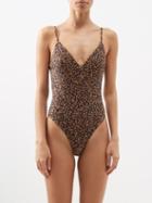 Matteau - Maillot Floral-print Recycled-fibre Swimsuit - Womens - Brown Print