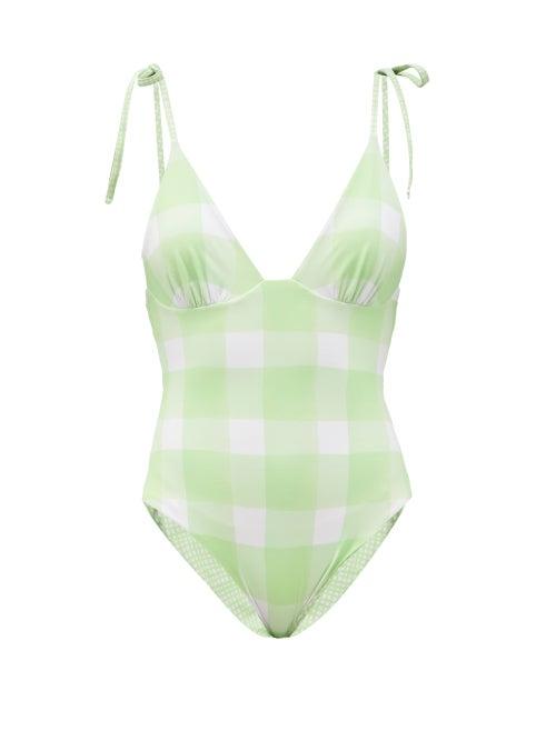 Matchesfashion.com Solid & Striped - The Olympia Reversible Check Swimsuit - Womens - Green White