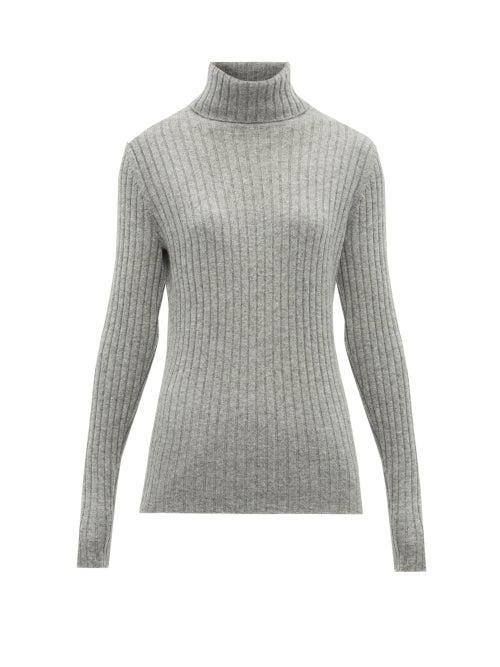 Matchesfashion.com Allude - Roll Neck Ribbed Knit Cashmere Sweater - Womens - Dark Grey