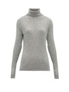 Matchesfashion.com Allude - Roll Neck Ribbed Knit Cashmere Sweater - Womens - Dark Grey
