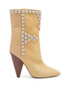 Matchesfashion.com Isabel Marant - Layo Studded Cone-heel Suede And Leather Boots - Womens - Beige