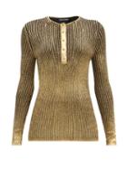 Tom Ford - Laminated Ribbed Cashmere-blend Henley Top - Womens - Gold