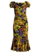 Matchesfashion.com Dolce & Gabbana - Grape Print Ruched Silk Blend Dress - Womens - Black Multi