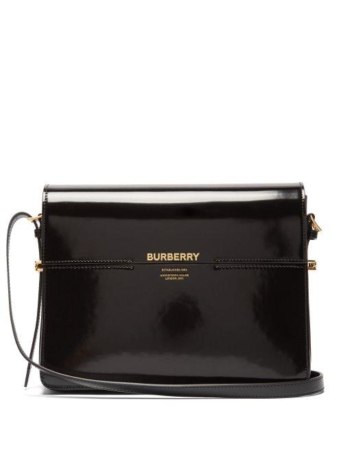 Matchesfashion.com Burberry - Horseferry Patent Leather Shoulder Bag - Womens - Black