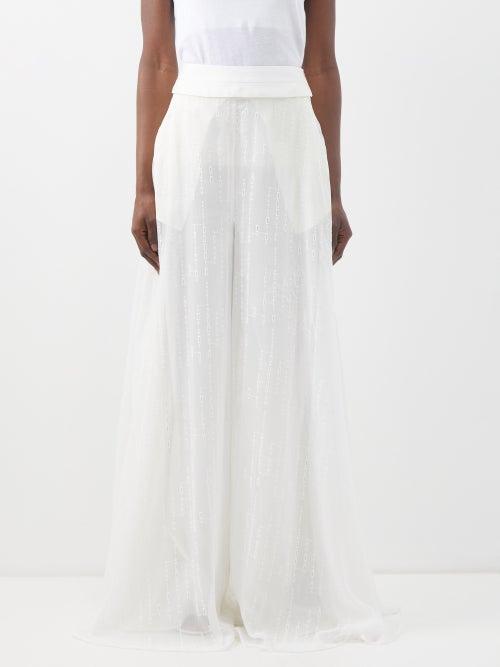 Palmer/harding Palmer//harding - Clarity Broderie-anglaise Voile Wide-leg Trousers - Womens - Ivory