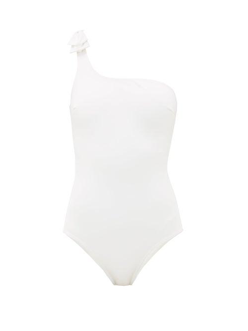 Matchesfashion.com Zimmermann - Peggy Bow-embellished One-shoulder Swimsuit - Womens - Ivory
