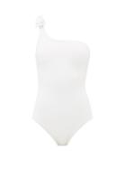 Matchesfashion.com Zimmermann - Peggy Bow-embellished One-shoulder Swimsuit - Womens - Ivory