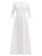 Matchesfashion.com Le Sirenuse, Positano - Bella Embroidered Cotton Poplin Maxi Dress - Womens - White