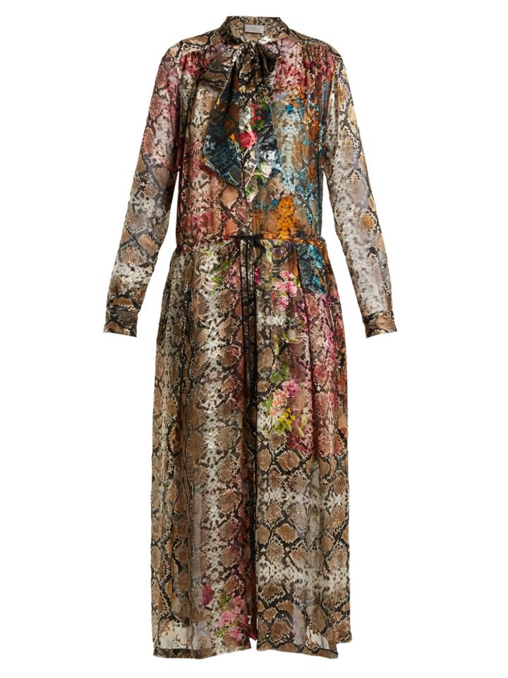 Preen By Thornton Bregazzi Natasha Snake Print Silk-blend Devor Dress