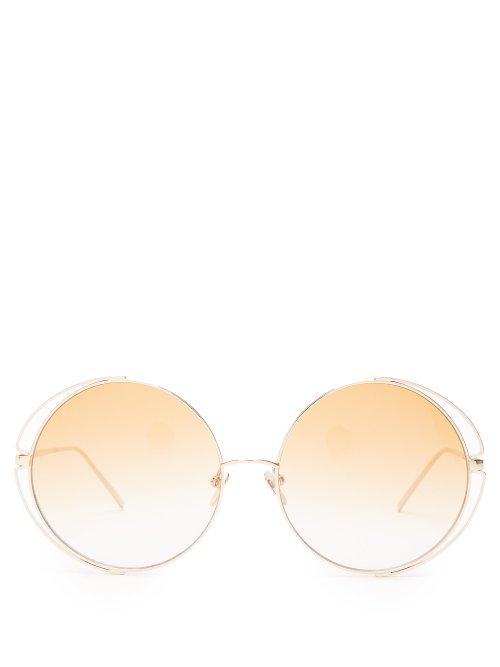 Matchesfashion.com Linda Farrow - Oversized Round Frame Sunglasses - Womens - Yellow Multi