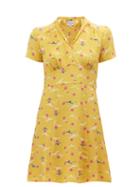 Matchesfashion.com Hvn - Morgan Seagull Print Silk Mini Dress - Womens - Yellow