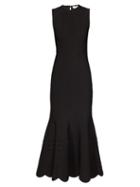 Matchesfashion.com Alexander Mcqueen - Scalloped Knitted Midi Dress - Womens - Black
