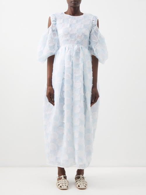 Cecilie Bahnsen - Jules Puff-sleeve Fil-coup Silk-blend Dress - Womens - Light Blue