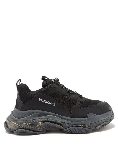 Mens Shoes Balenciaga - Triple S Faux-leather And Mesh Trainers - Mens - Black