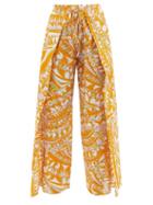 Emilio Pucci - Waist-tie Abstract-print Voile Trousers - Womens - Orange Print