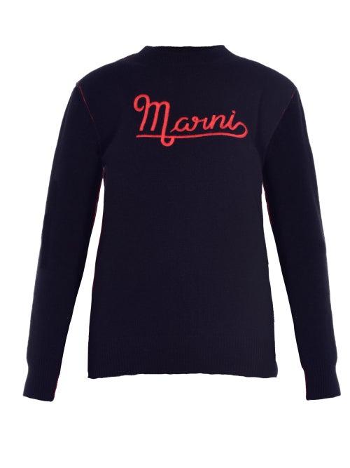 Ladies Rtw Marni - Logo-embroidered Wool Sweater - Womens - Black Red