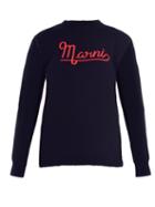 Ladies Rtw Marni - Logo-embroidered Wool Sweater - Womens - Black Red