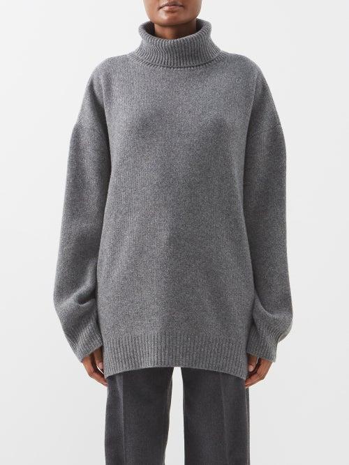 Raey - Displaced-sleeve Roll-neck Wool Sweater - Womens - Dark Grey