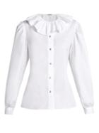 Matchesfashion.com Miu Miu - Ruffled Collar Cotton Poplin Blouse - Womens - White