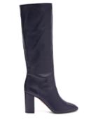 Matchesfashion.com Aquazzura - Boogie 85 Block-heel Leather Knee-high Boots - Womens - Navy