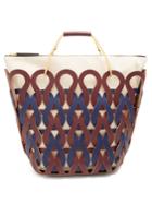 Marni Coral Laser-cut Leather And Canvas Tote