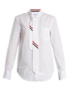 Thom Browne Tie-neck Striped-detail Cotton-poplin Shirt