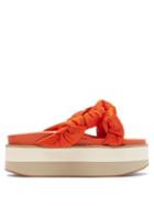 Matchesfashion.com Ganni - Knotted Recycled-satin Flatform Slides - Womens - Orange