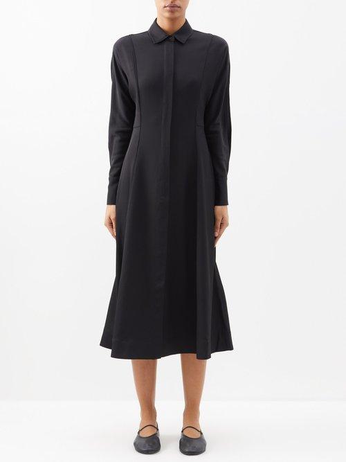 Co - Panelled-twill Midi Shirt Dress - Womens - Black