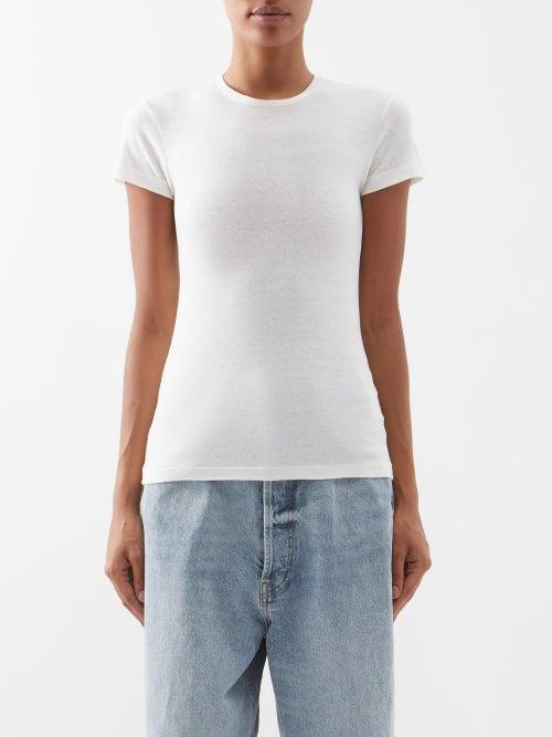Raey - Cap Sleeve Recycled Cotton Cashmere-blend T-shirt - Womens - White