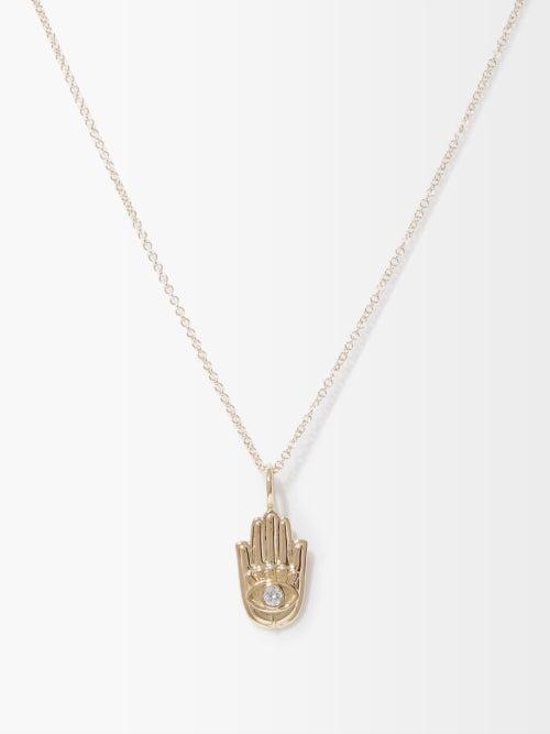 Brent Neale - Hamsa Mini Diamond & 18kt Gold Necklace - Womens - Yellow Gold