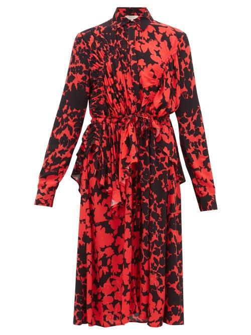 Matchesfashion.com Preen Line - Felicity Floral-print Crepe De Chine Dress - Womens - Black Red