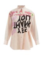 Matchesfashion.com Chlo - Slogan-print Silk Crepe De Chine Shirt - Womens - Light Pink