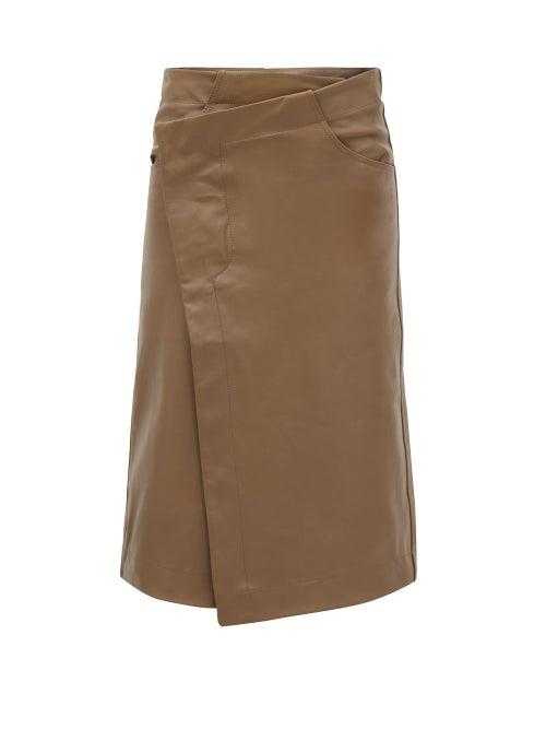 Petar Petrov - Rankin Wrap-waist Leather Skirt - Womens - Khaki