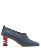 Matchesfashion.com Gray Matters - Molla Spring Heel Leather Pumps - Womens - Navy Red