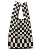 Lastframe - Small Ichimatsu-check Ribbed-knit Tote Bag - Womens - Black White