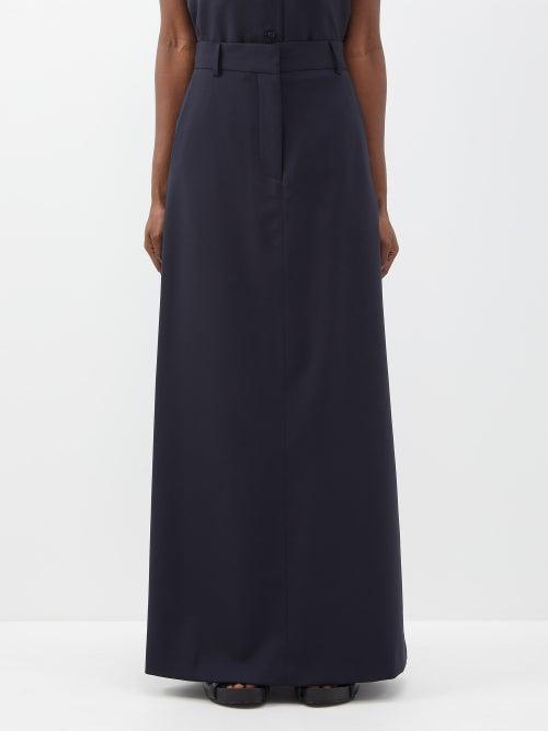 Raey - Soft Tailored Wool Maxi Skirt - Womens - Navy
