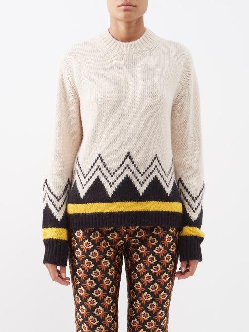 La Doublej - Dolomite Jacquard Sweater - Womens - White Black Multi
