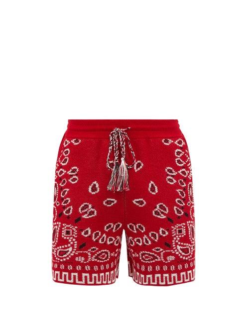 Alanui - Paisley-jacquard Cotton-blend Piqu Shorts - Mens - Red