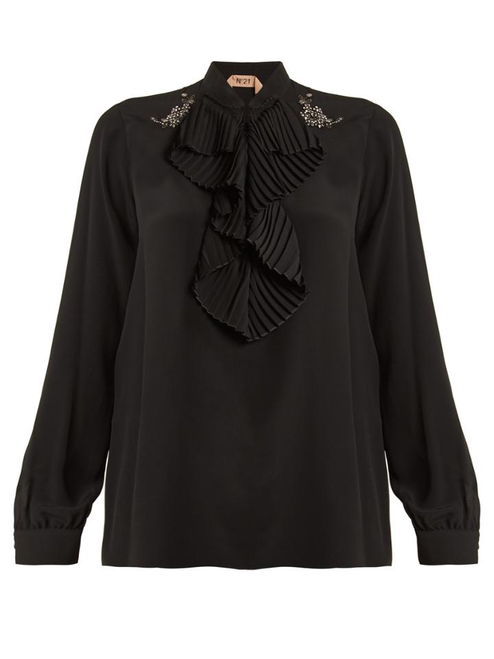 No. 21 Pleated-ruffle Crepe De Chine Blouse
