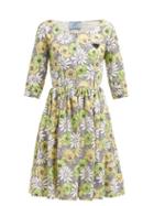 Matchesfashion.com Prada - Blossom Print Cotton Poplin Smock Dress - Womens - Grey Multi