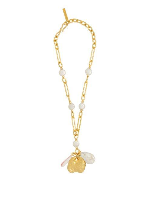 Matchesfashion.com Lizzie Fortunato - Holiday Gold Plated Baroque Pearl Charm Necklace - Womens - Pearl